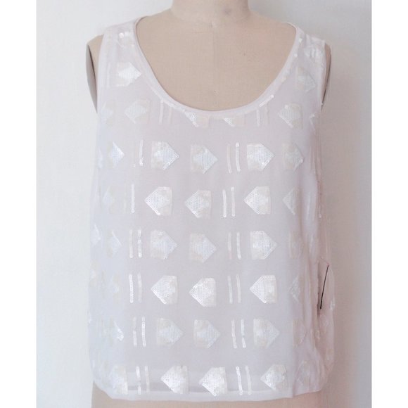 Forever 21 Tops - FOREVER 21 SEQUIN WHITE GEORGETTE LAYERED TOP L